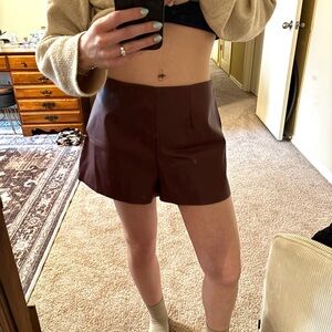 High-Rise Faux Leather Women’s Shorts - Burgundy